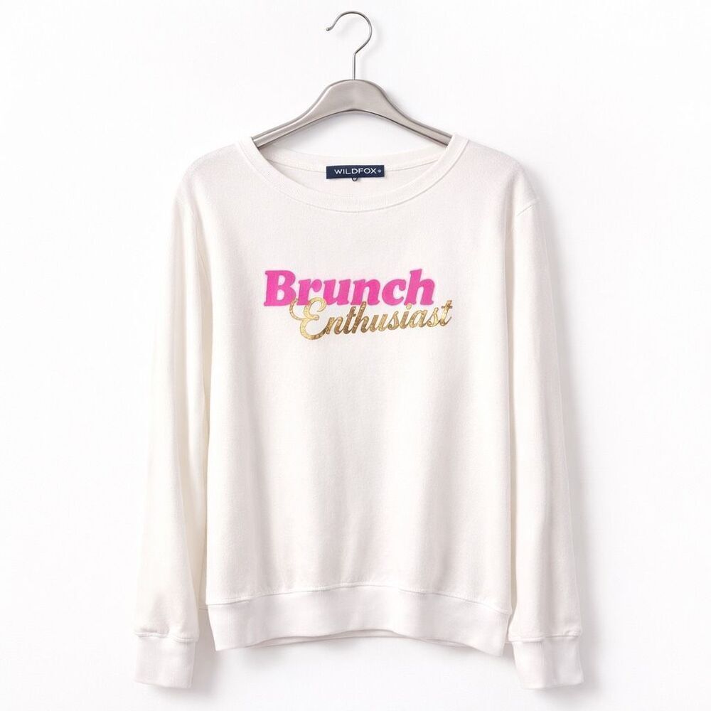 Wildfox Brunch Enthusiast Graphic Sweatshirt White Pullover Medium NWT